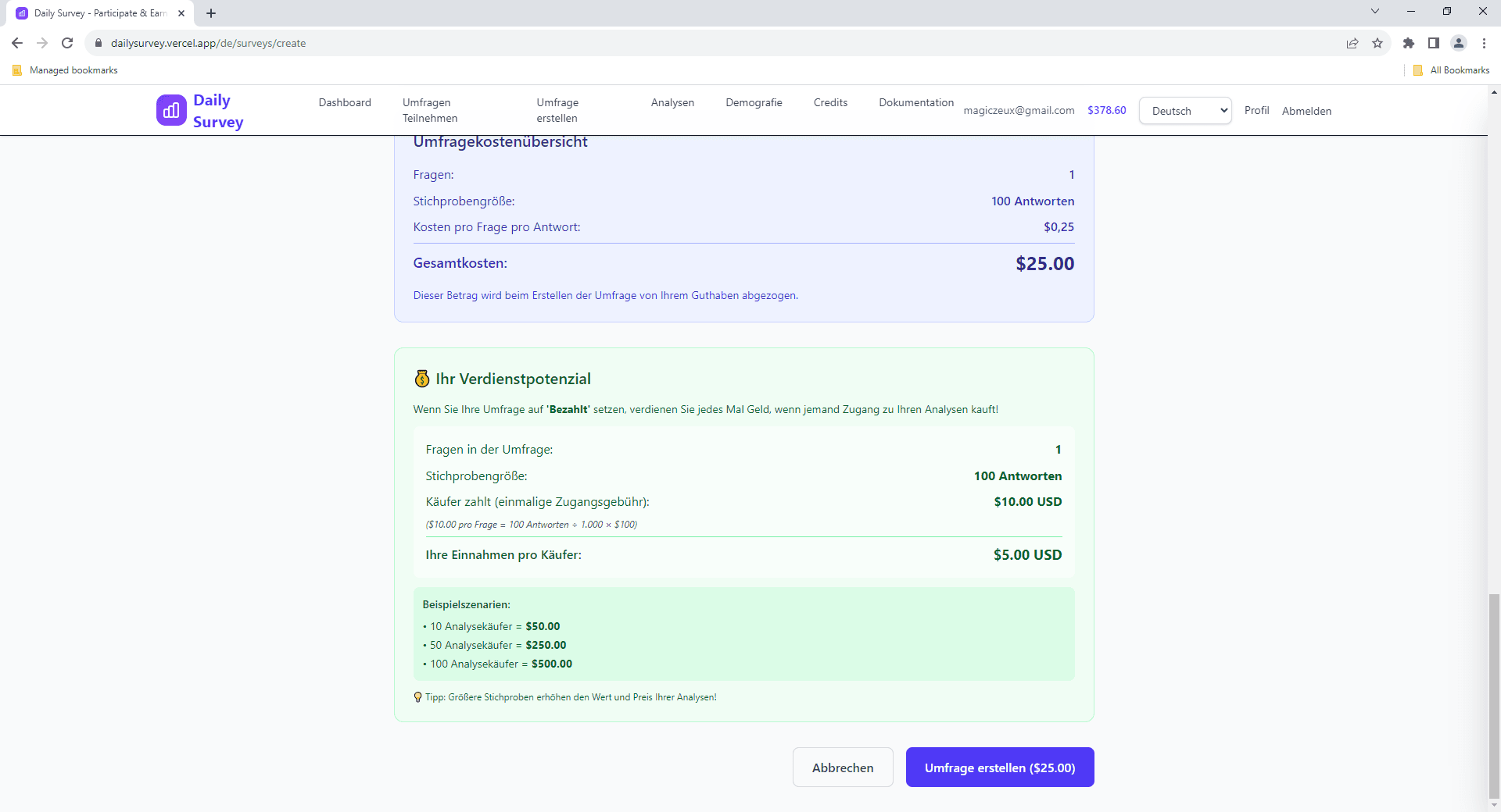 Infografik zur Kosten- und Verdienstübersicht