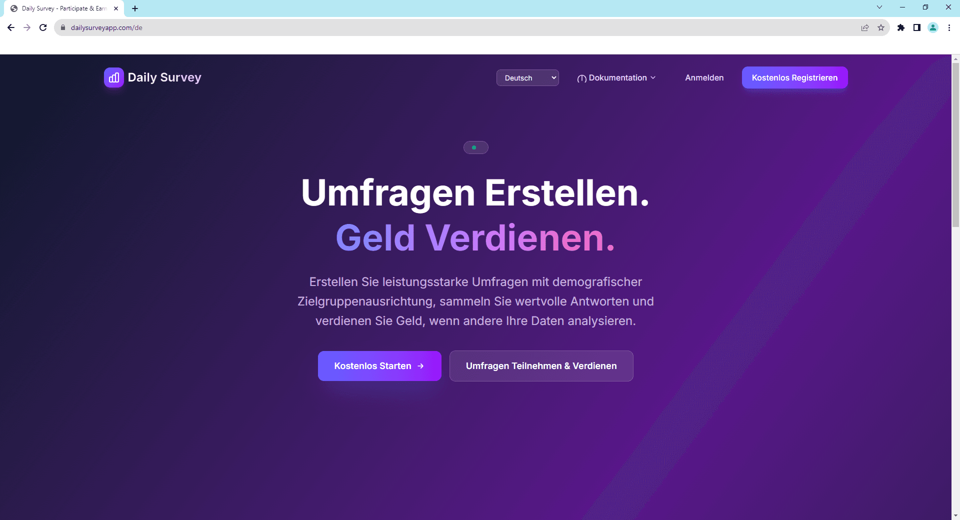 Daily Survey Startseite - Umfragen erstellen und Geld verdienen