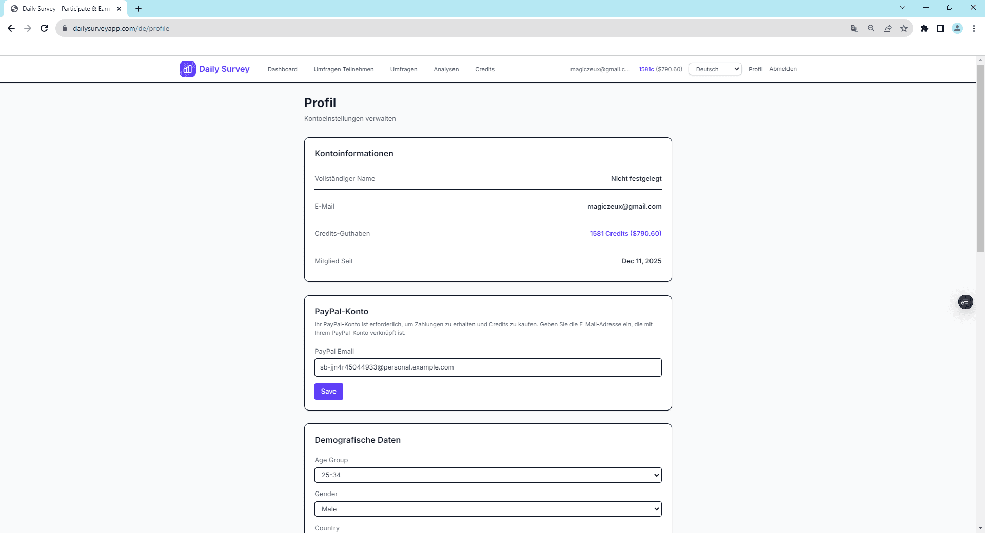 Profilseite - Demografische Daten hinzufügen