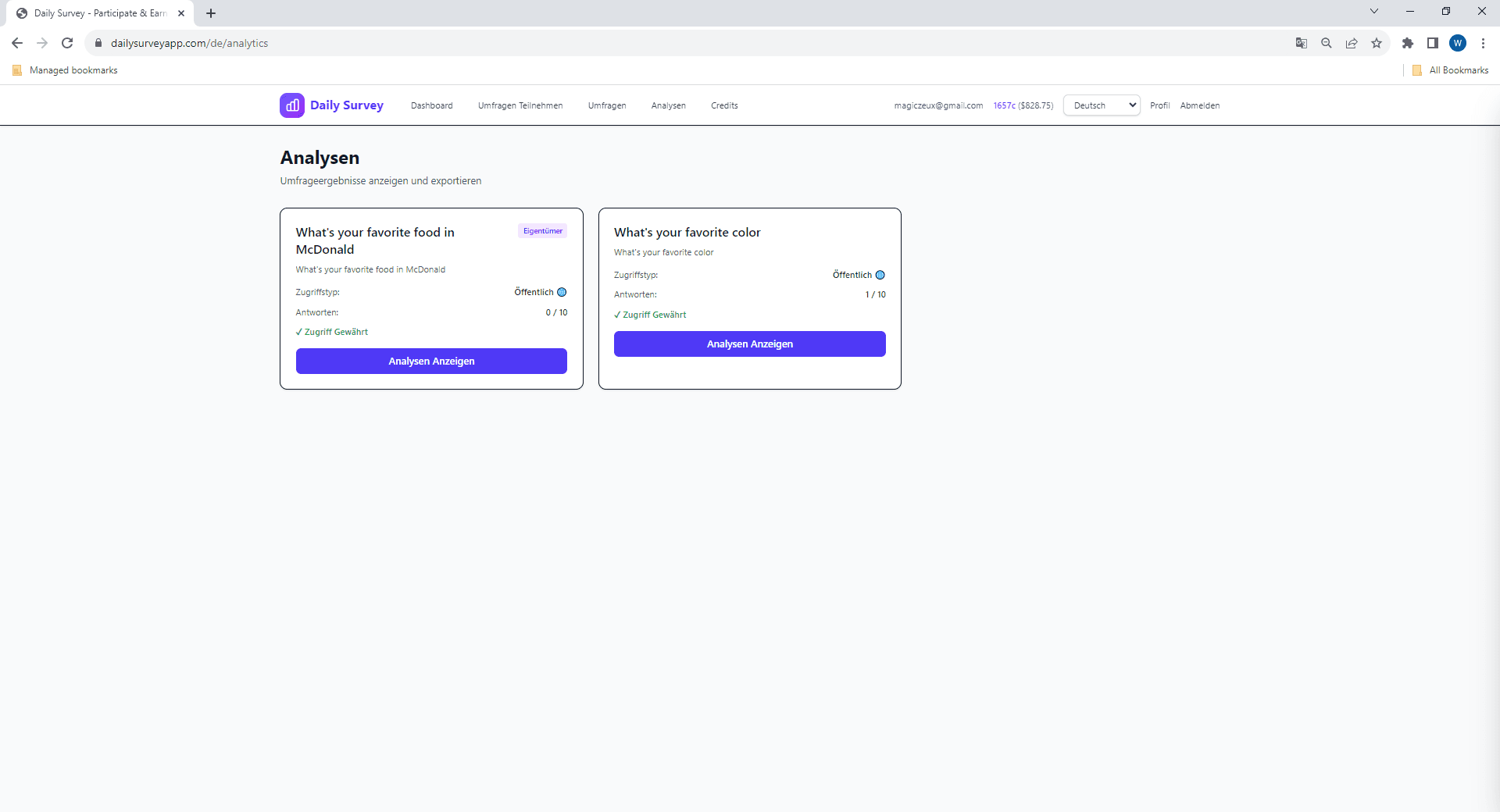 Umfrage aus der Liste auswählen