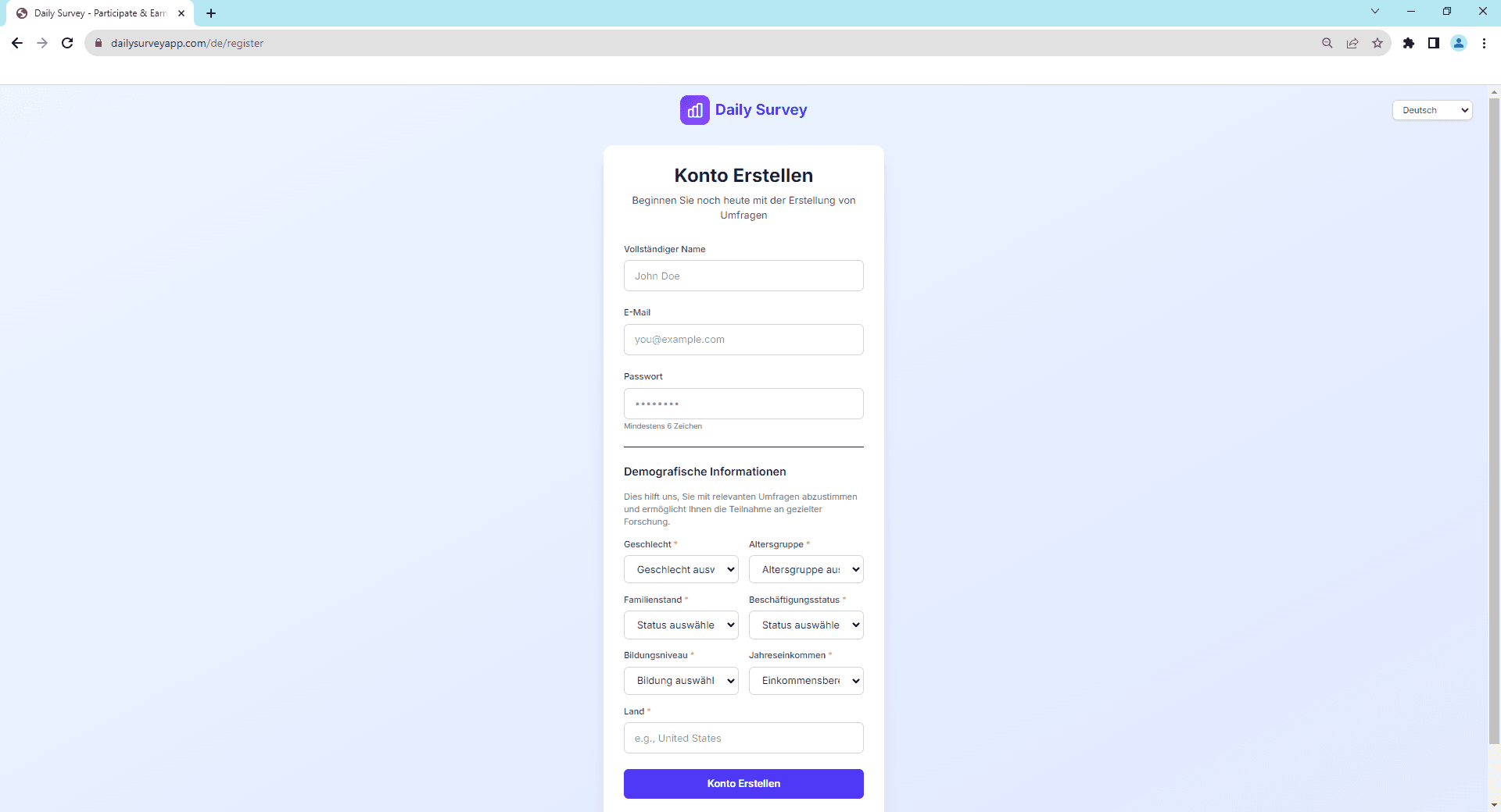 Registrierungsformular - E-Mail und Passwort eingeben