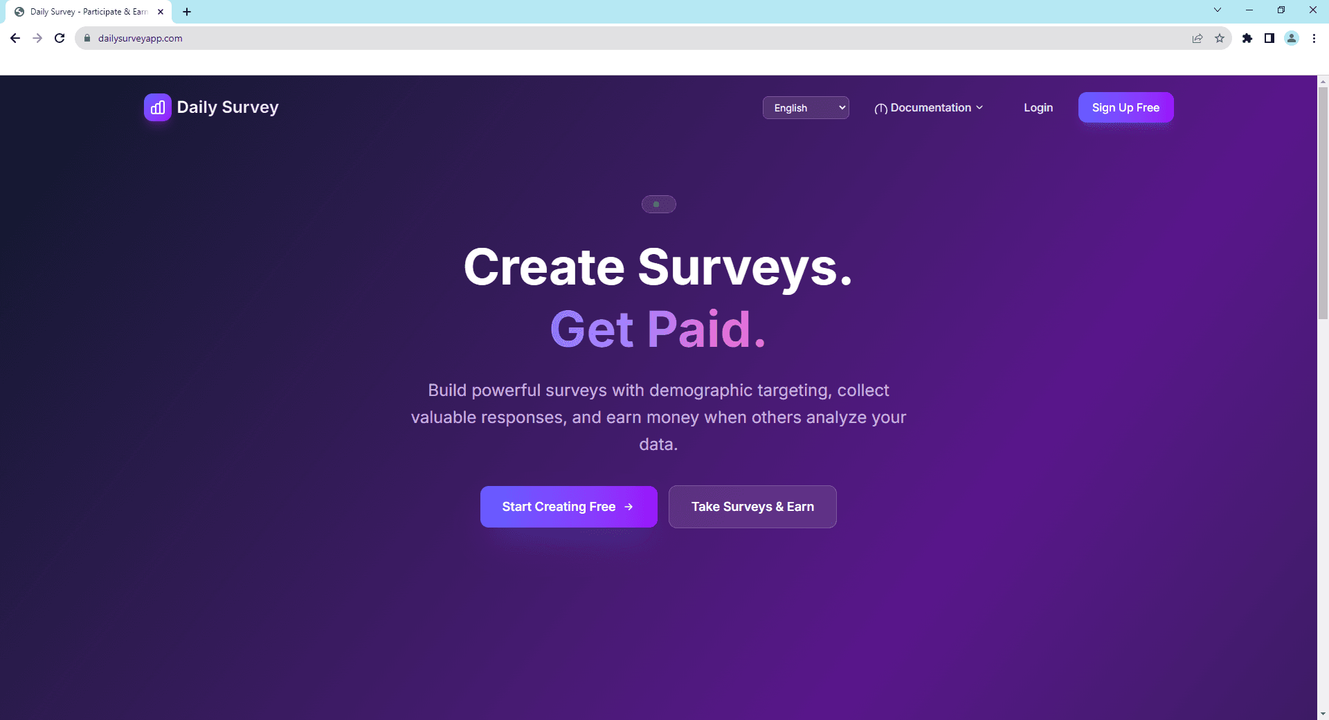 Daily Survey Homepage - Create surveys and earn money