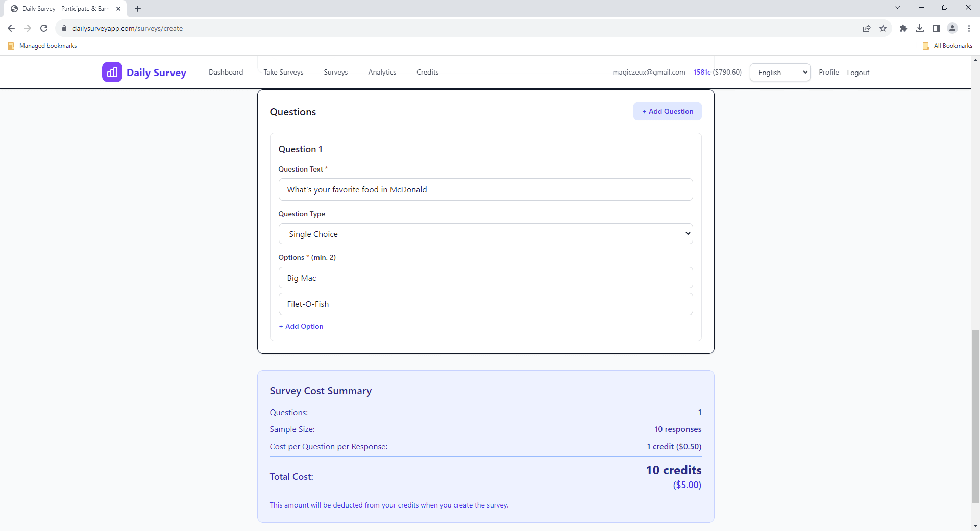 Pricing configuration - Set response payment and sample size