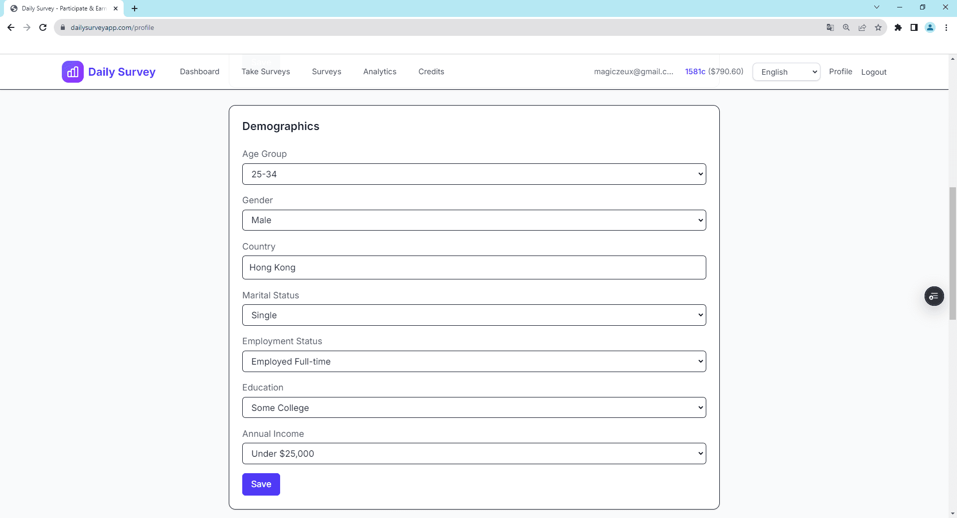 Profile page - Add your demographic information