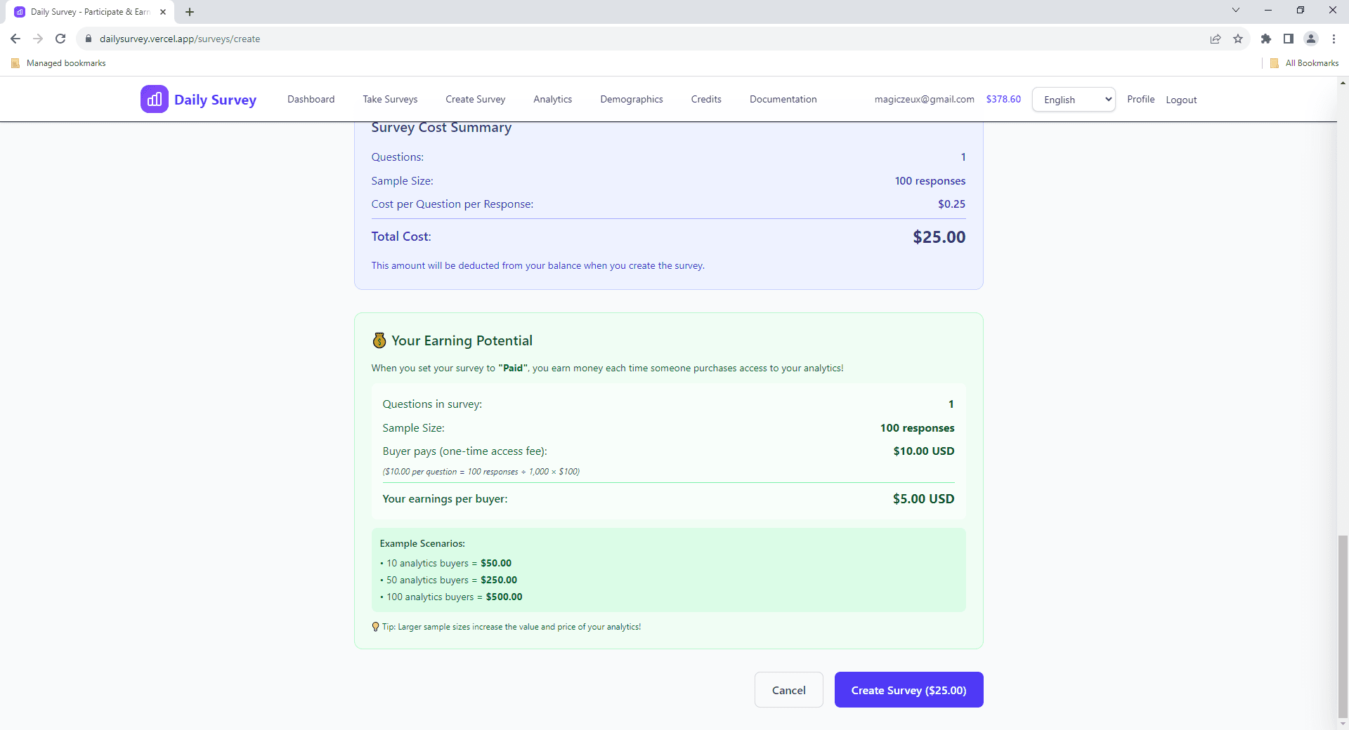 Infografía de resumen de costos y ganancias