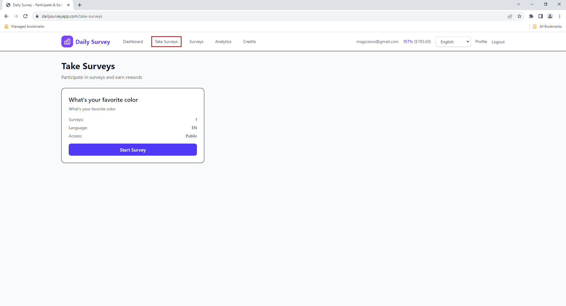 Página Tomar encuestas mostrando encuestas disponibles
