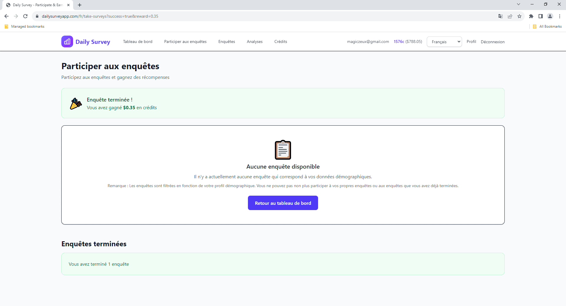CrĂ©dits reçus aprĂšs complĂ©tion de l'enquĂȘte