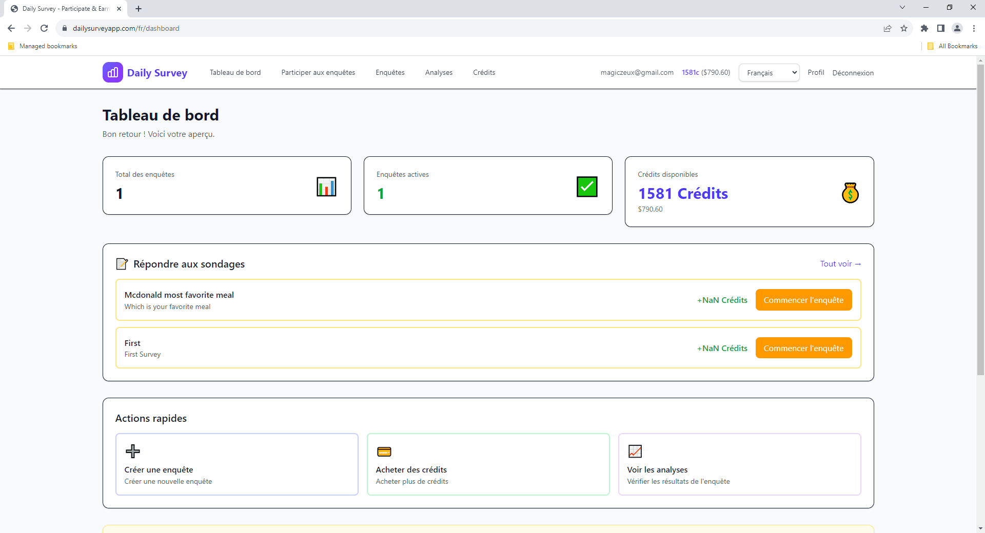 Tableau de bord - Votre centre pour les enquĂȘtes et les gains