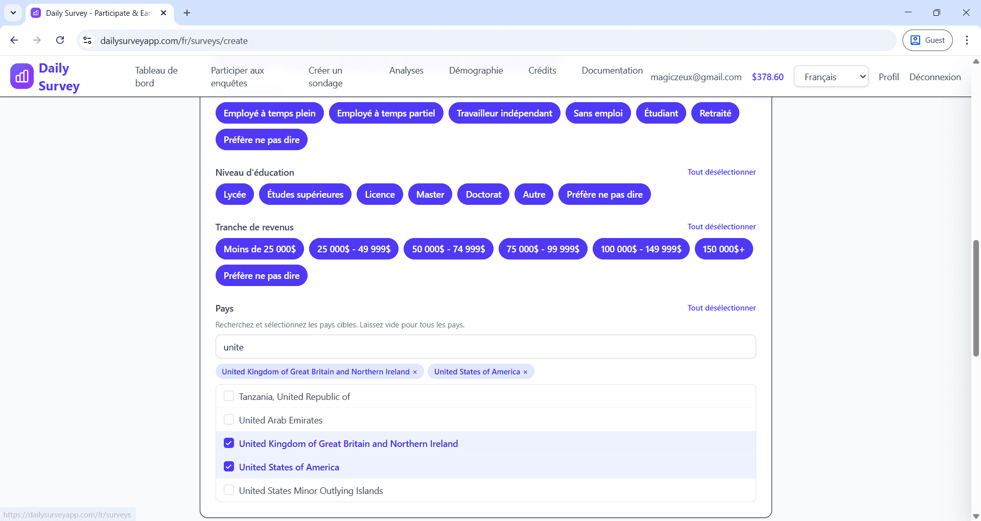 Ciblage démographique - Sélectionnez votre audience