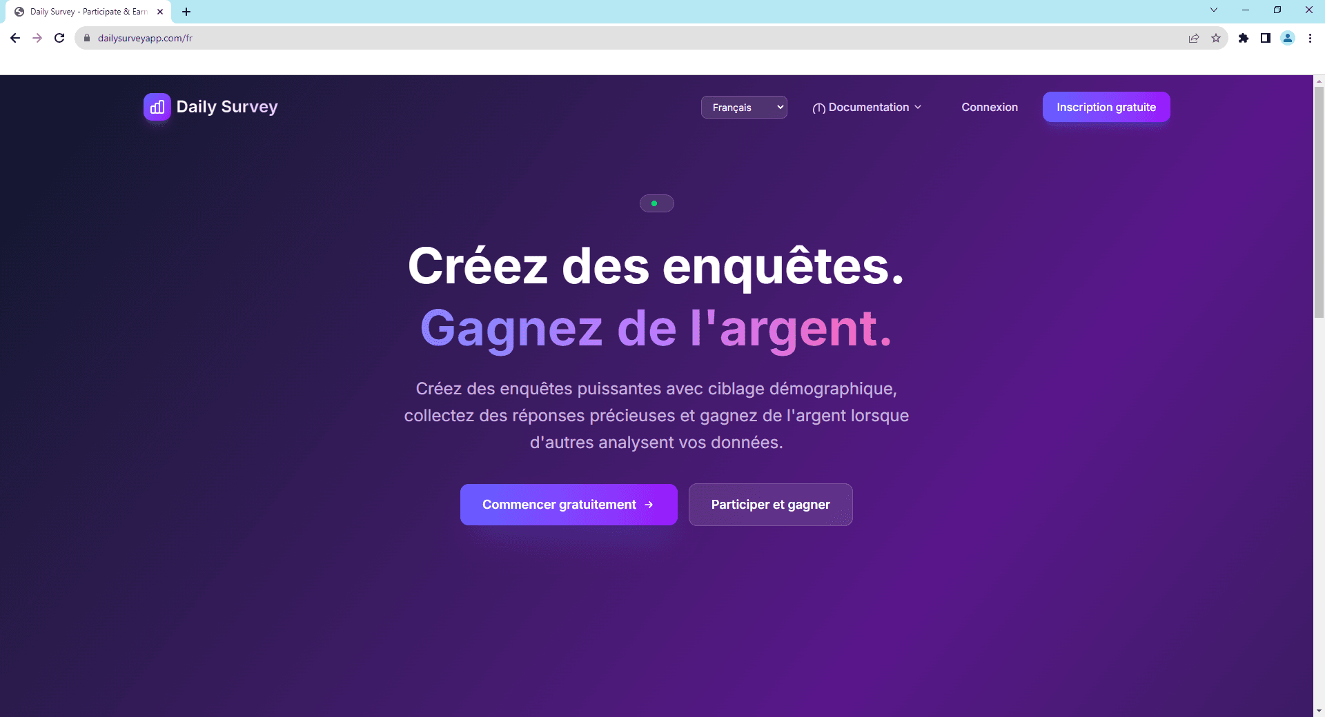 Page d'accueil Daily Survey - CrĂ©ez des enquĂȘtes et gagnez de l'argent