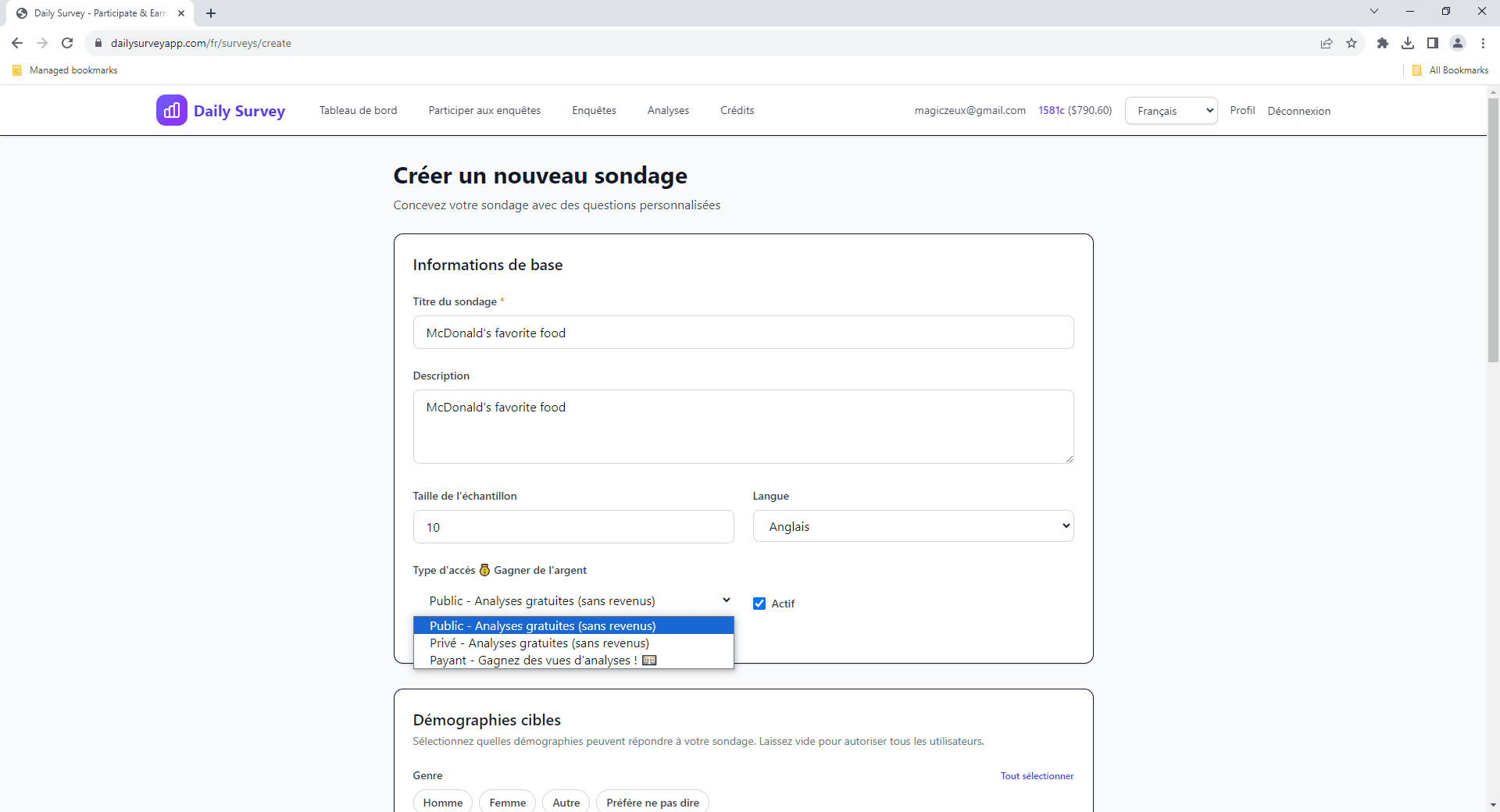 Formulaire de dĂ©tails de l'enquĂȘte - Titre, description et estimation du temps