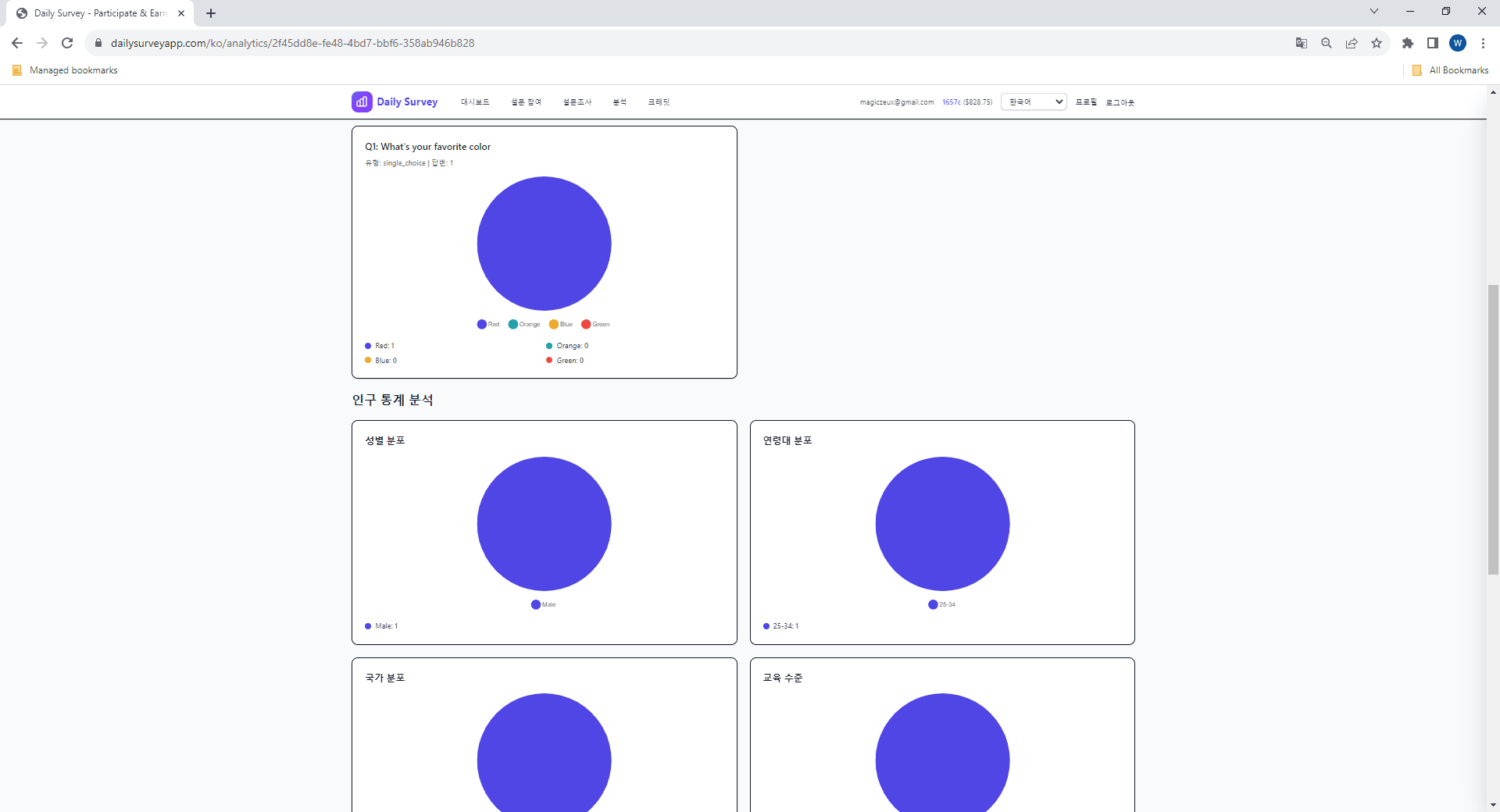 응답 데이터를 표시하는 대화형 차트
