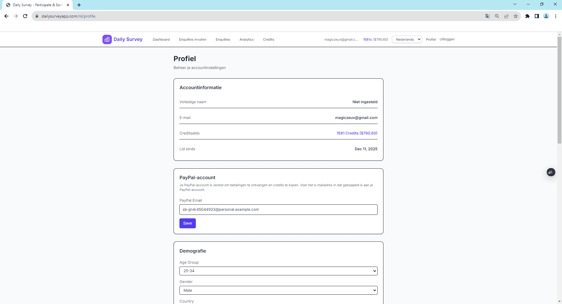 Profielpagina - Voeg uw demografische informatie toe