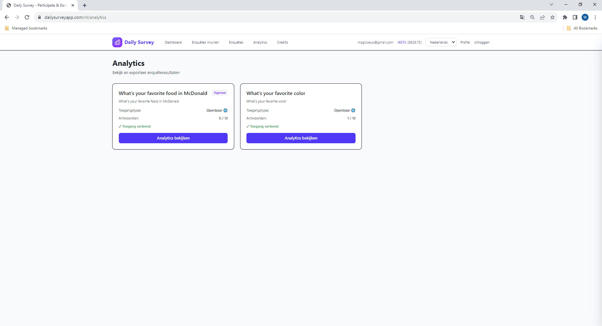 Selecteer een enquĂȘte uit de lijst