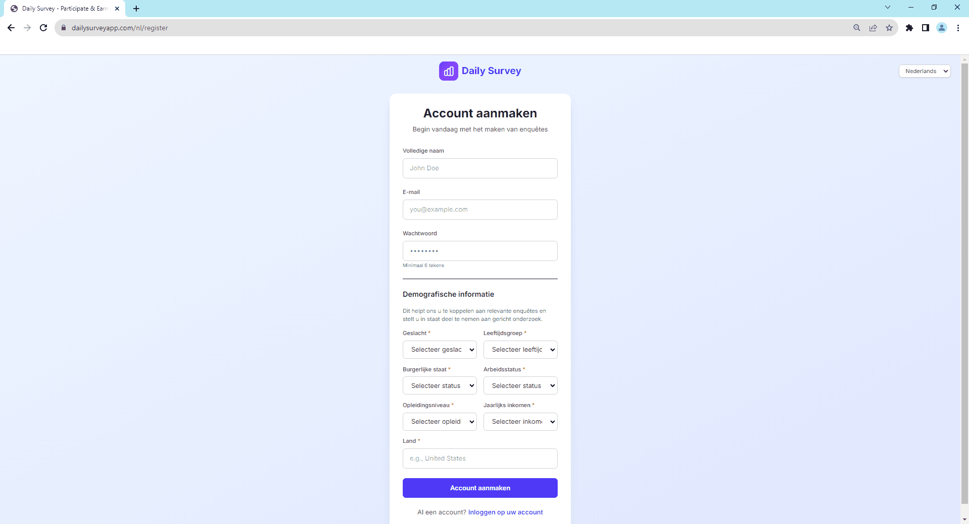 Aanmeldformulier - Voer uw e-mail en wachtwoord in