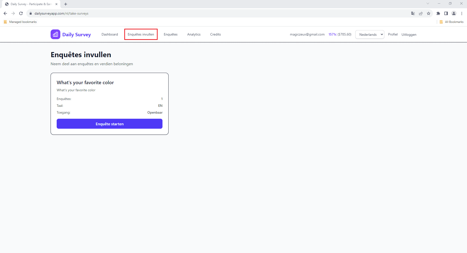 EnquĂȘtes-deelnemen-pagina met beschikbare enquĂȘtes