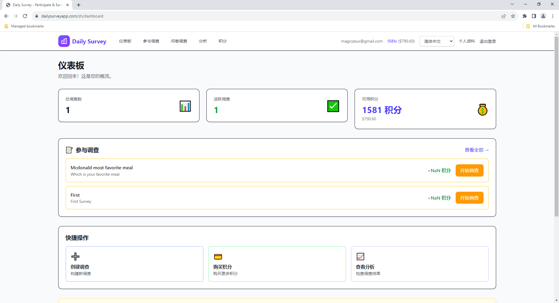 仪表板 - 您的调查和收益中心